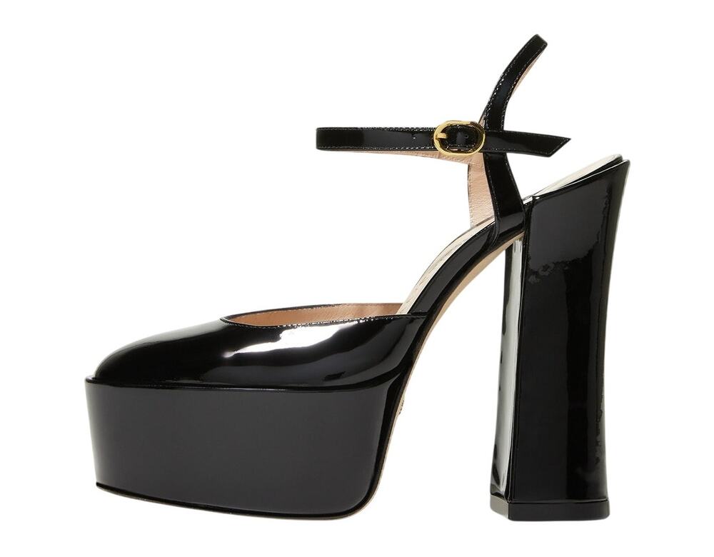 Stuart Weitzman Womens Skyhigh 145 Ankle Strap Pump US 9.5 Black Leather NWOB